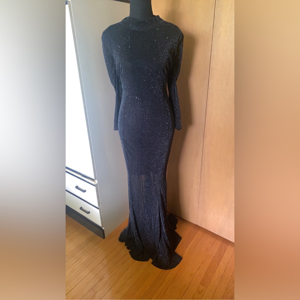 Long black open back dress